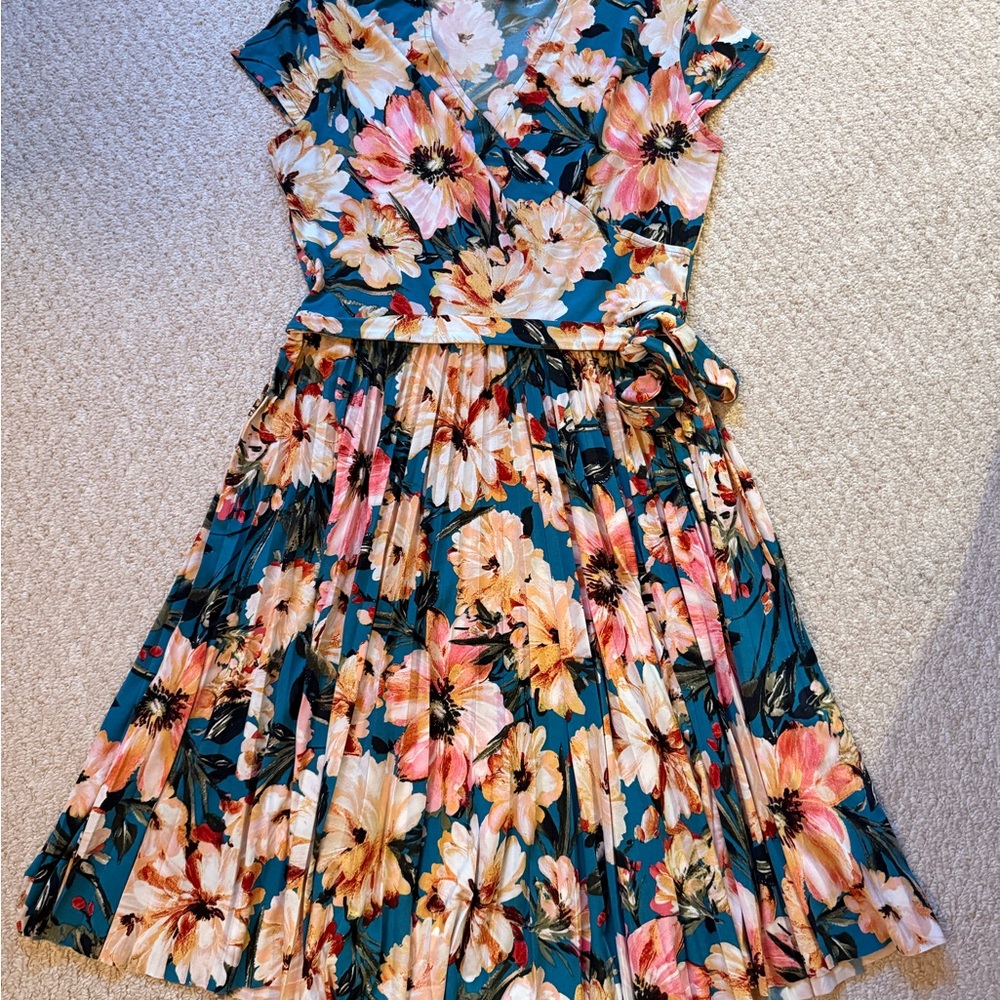 Maggy London Teal Floral Midi Dress